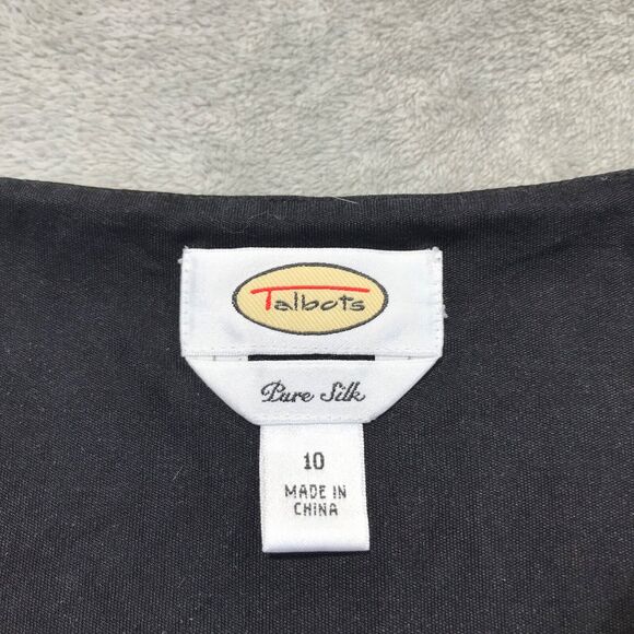 Talbots Pure Silk Classic Shell Black & Gold Floral Size 10 Lined Career Work - Picture 4 of 5